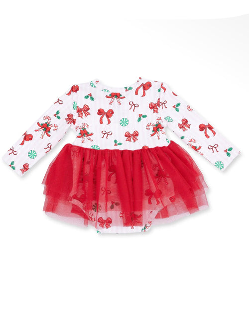 Bows & Candy Canes- Long Sleeve Tutu Bodysuit Dress