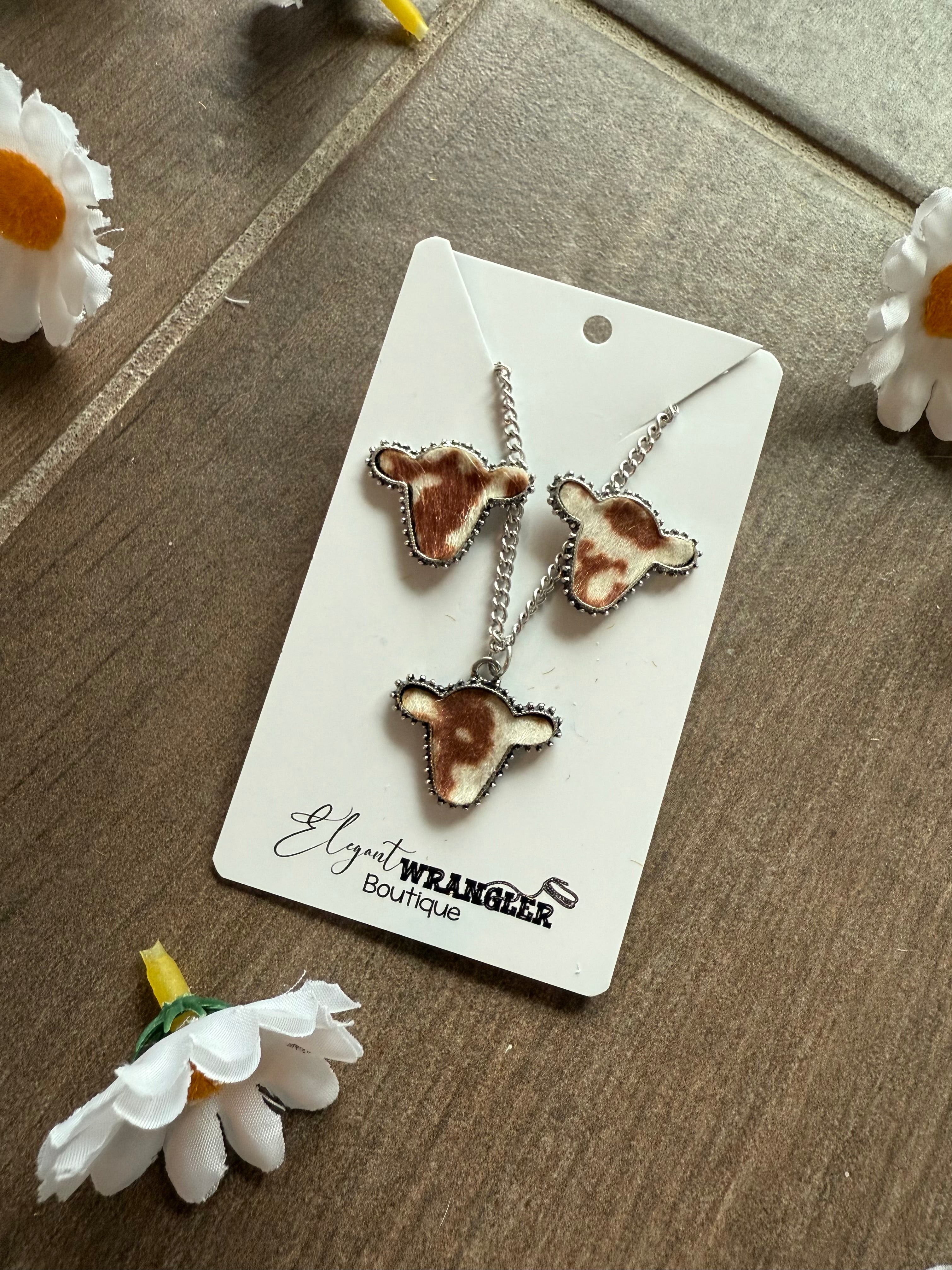 Cow Print Costume Jewelry Necklace and Earring Set