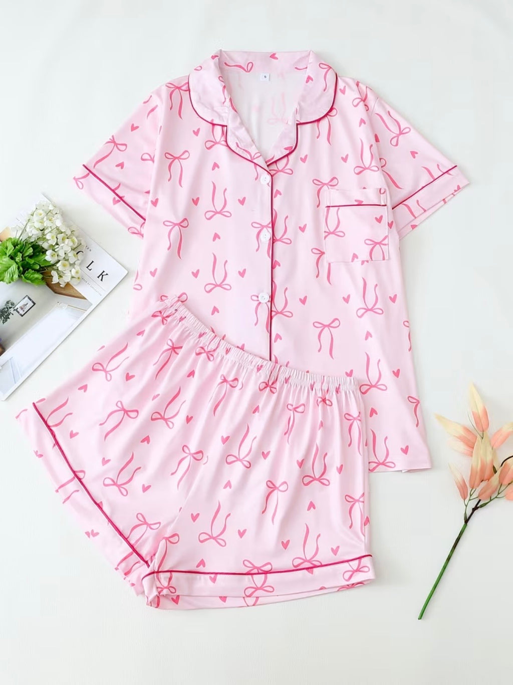 Pink Heart Bow Print Pajama