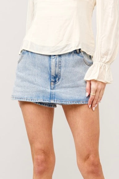 Mid Rise Mini Denim Skort