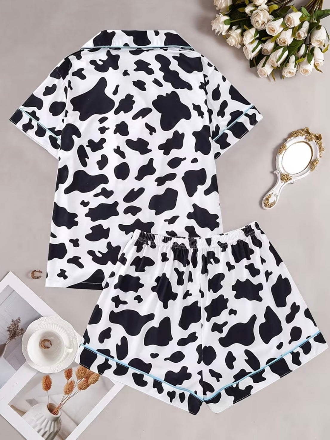 Black Cow Print Pajamas