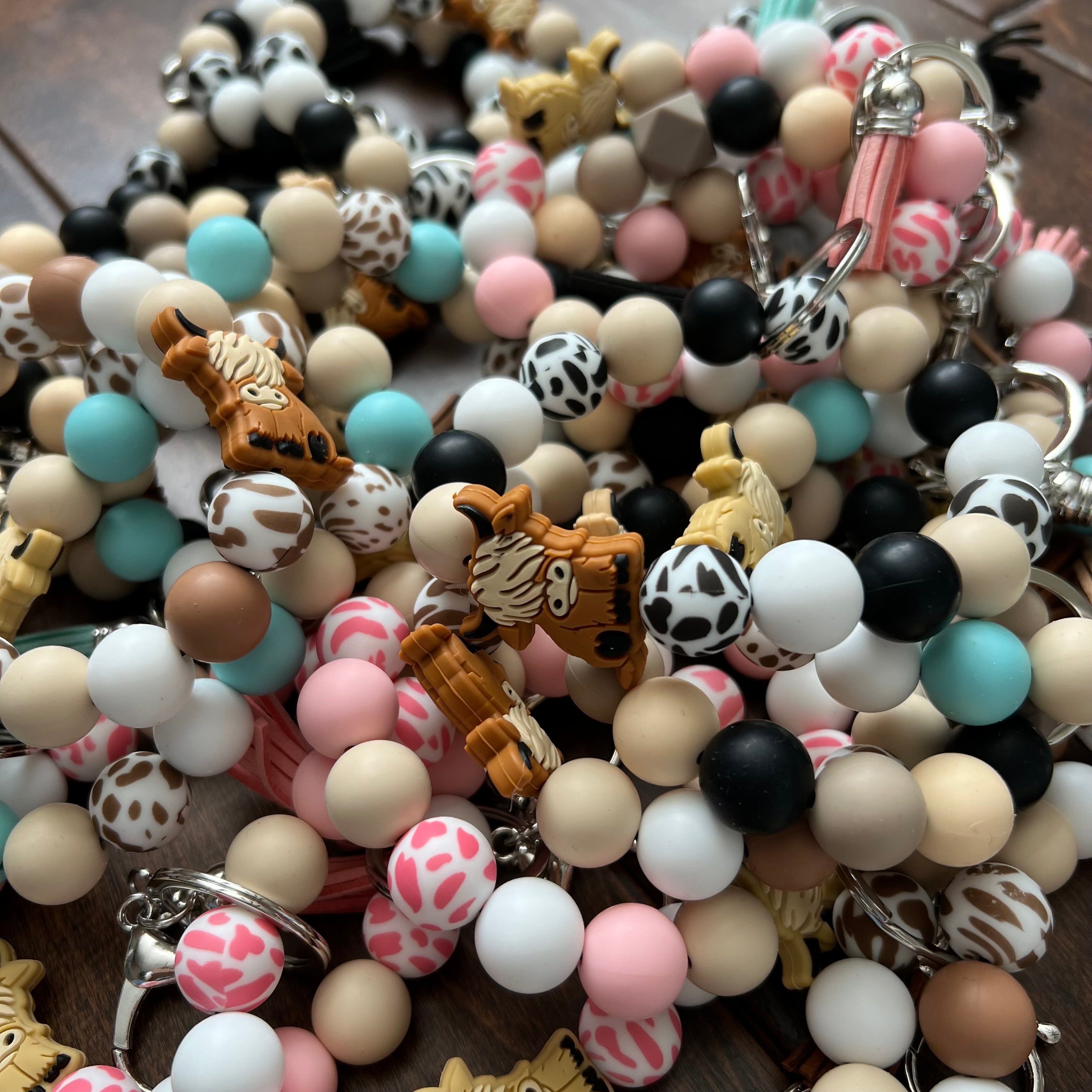 Silicone Cow Bead Keychain Bracelet