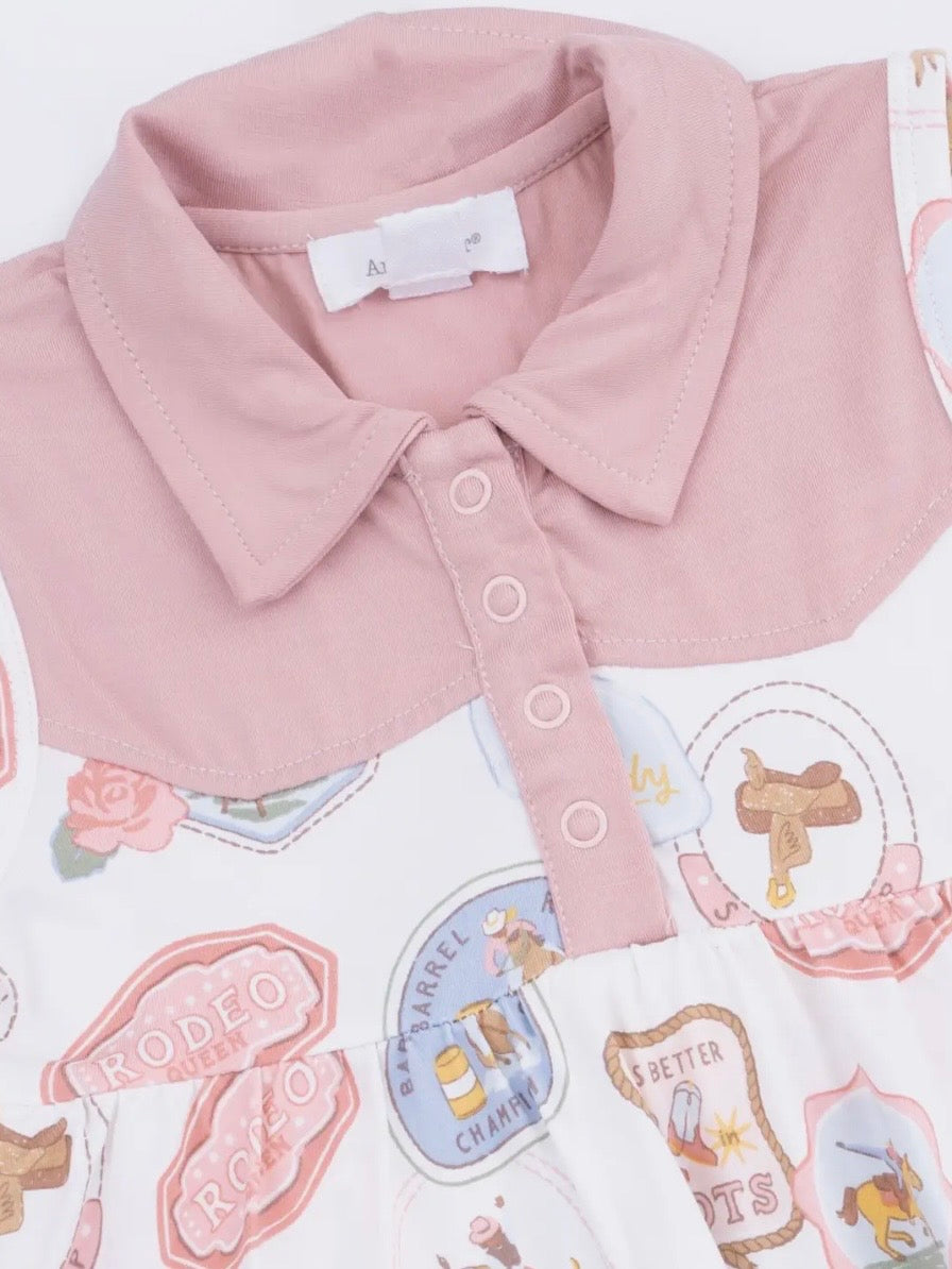 Rodeo Patches- Cowgirl Bodysuit Dress in Pink