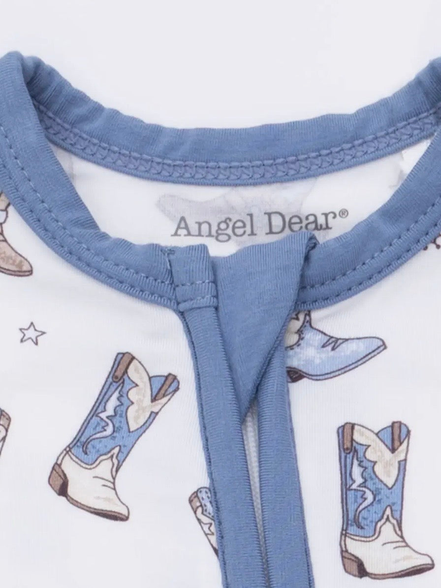 Cowboy Boots- Fold Over Zip Bamboo Footsie Pajama- Blue