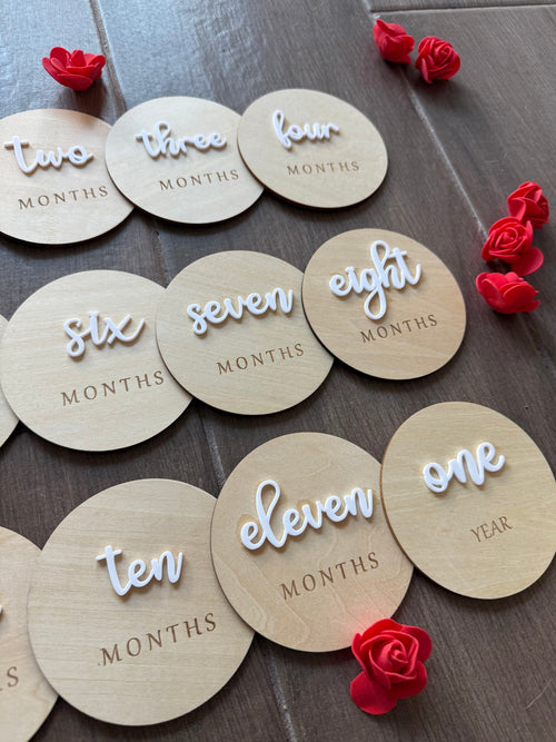 Baby Wooden Acrylic Monthly Milestone First Year Photo Op