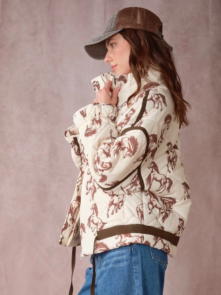 Western Horse Print- Quilted Jacket