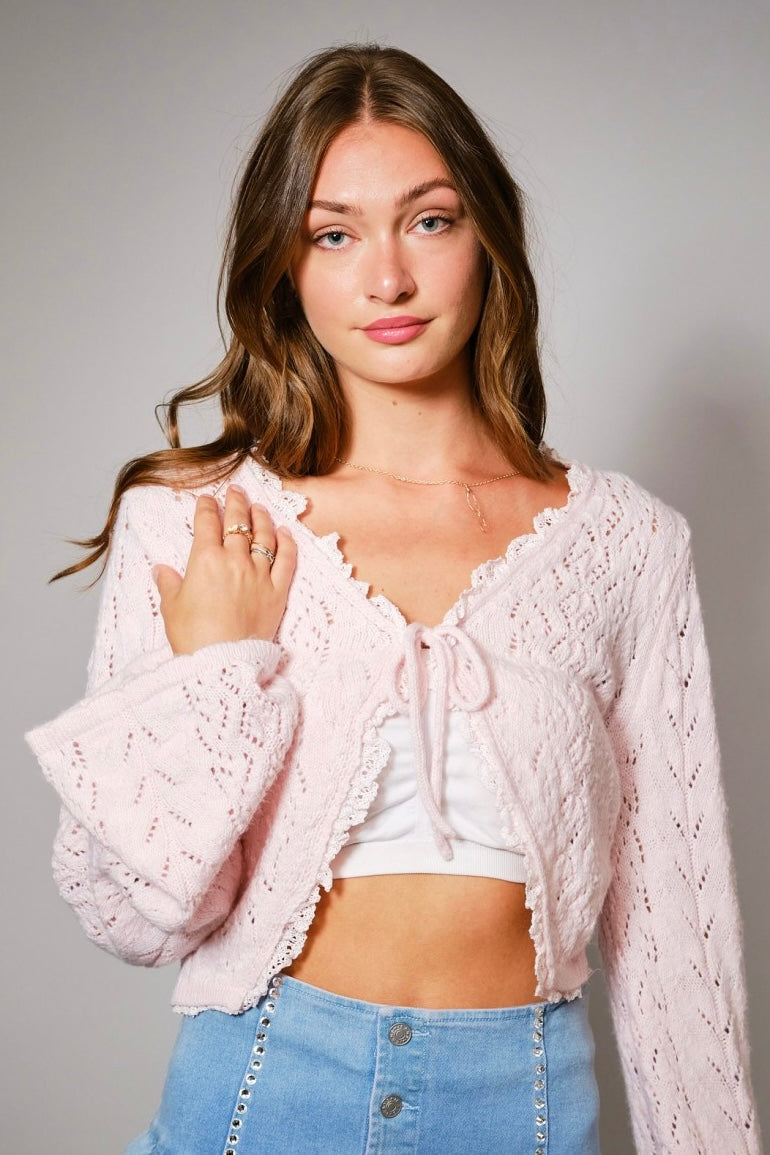Crop Knitted Wide Sleeve Cardigan