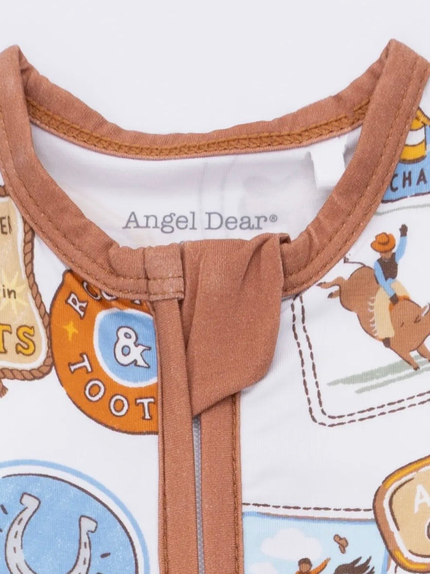 Rodeo Patches- Fold Over Zip Bamboo Footsie Pajama in Brown