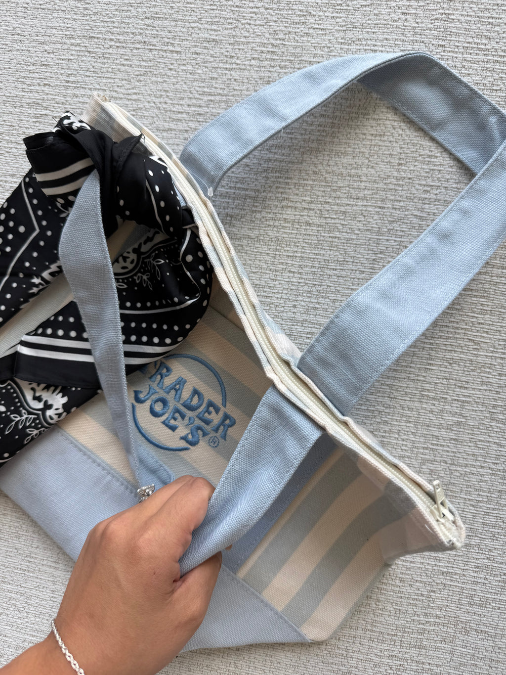 Trader Joe’s Mini Canvas Stripped Tote Bag Customized with Zipper