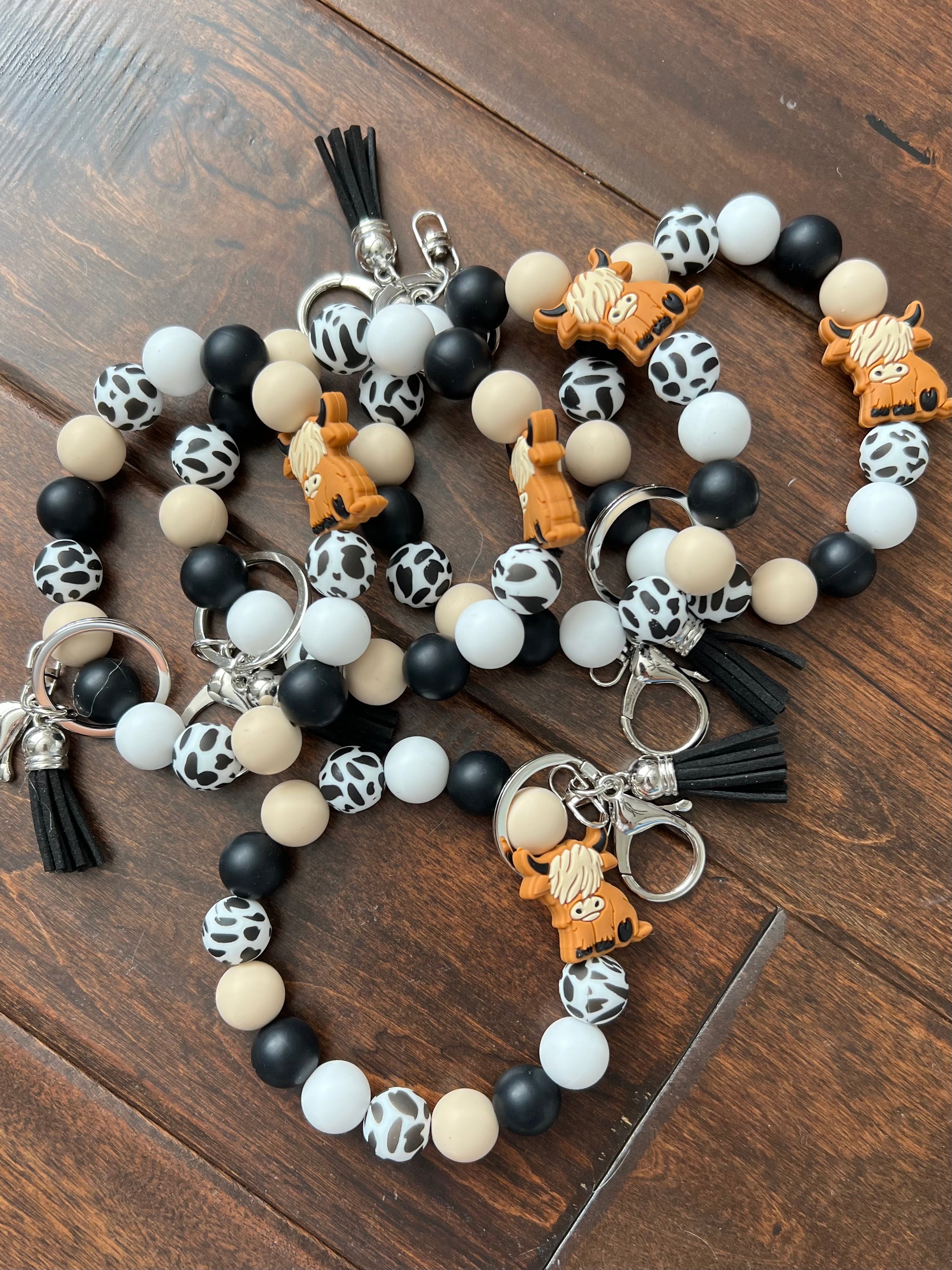 Silicone Cow Bead Keychain Bracelet