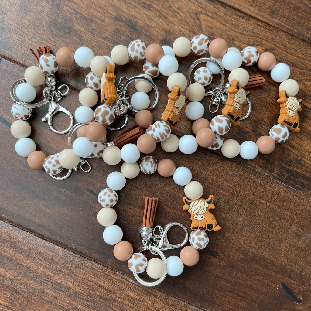 Silicone Cow Bead Keychain Bracelet