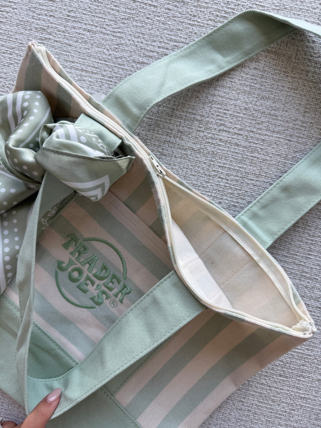 Trader Joe’s Mini Canvas Stripped Tote Bag Customized with Zipper