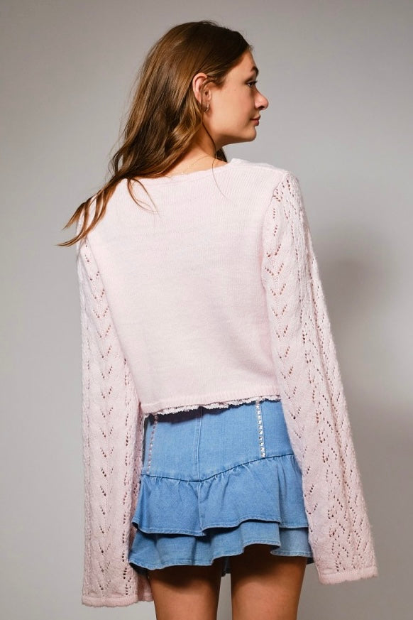 Crop Knitted Wide Sleeve Cardigan