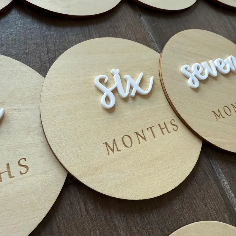 Baby Wooden Acrylic Monthly Milestone First Year Photo Op
